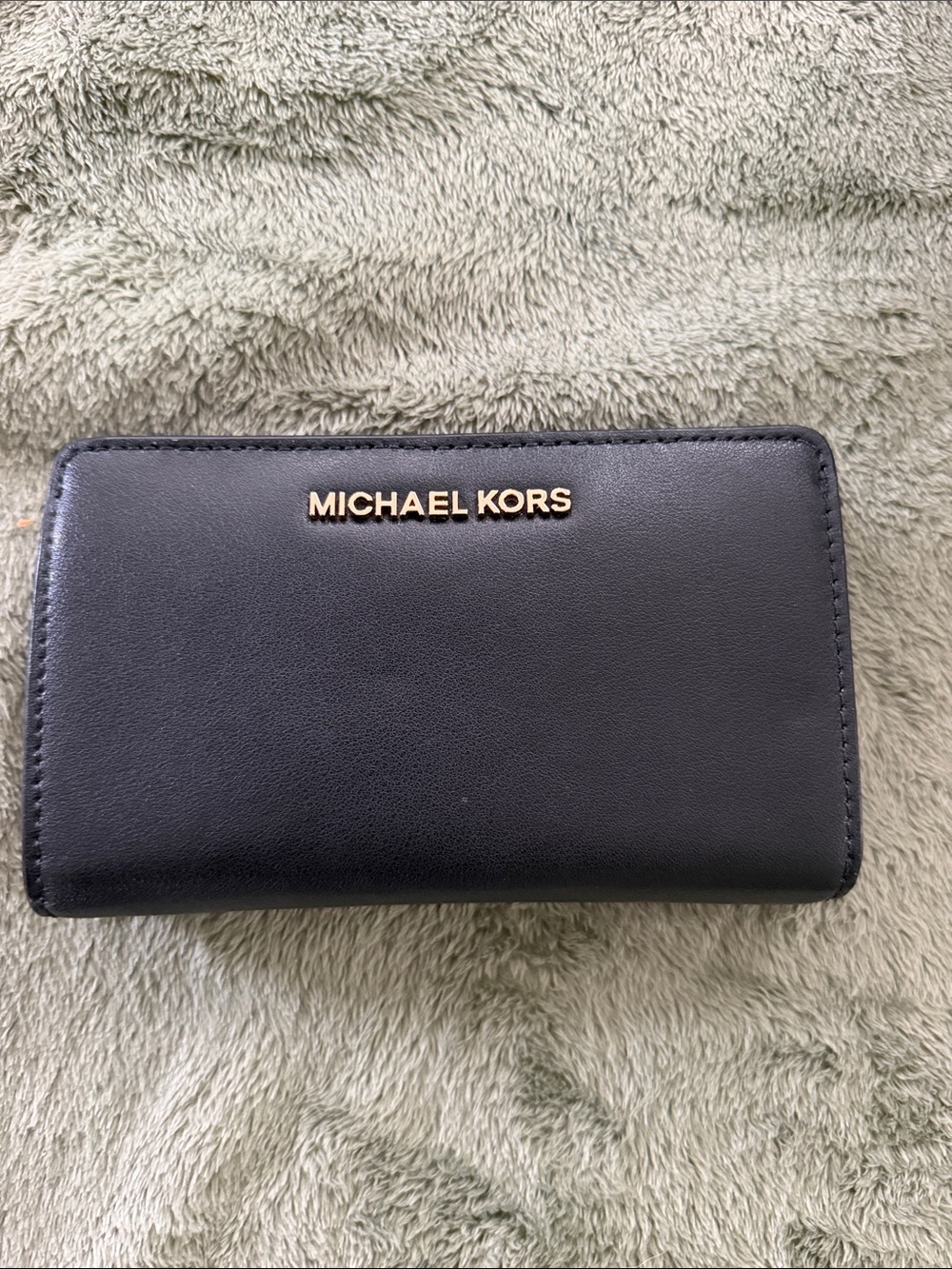 Michael Kors Black Leather button snap Wallet with Gold Logo
